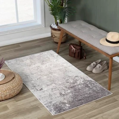 Abbildung von Surya Bangkok Wohnzimmer Teppich modern Abstrakt Design in Marmor Optik für Wohnzimmer, Esszimmer, Schlafzimmer groß, weicher Kurzflor 80x150cm Heller Schiefer, Weiß