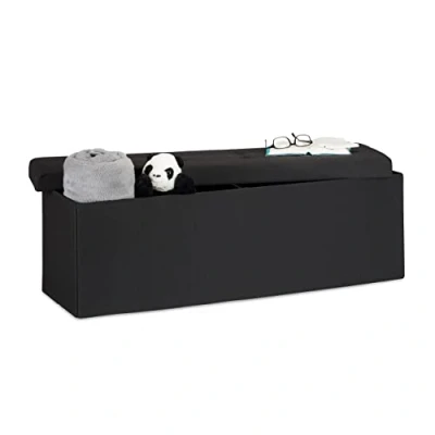 Abbildung von Relaxdays Faltbare Sitzbank XXL, Sitzcube mit Stauraum, Sitzwürfel aus Leinen, Deckel, HBT 38 x 114 cm, schwarz