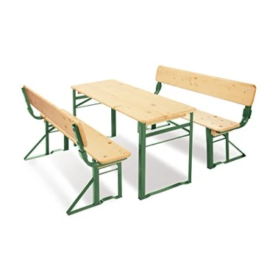 Abbildung von PINOLINO Kinderfestzeltgarnitur Sepp mit Lehne, aus Holz und Metall, 3 teilig, einfach zusammenklappbar, empfohlen ab Jahren