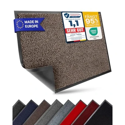 Abbildung von Entrando Fußmatte für innen und außen, waschbar, robust, rutschfest, saugfähig Eingangsbereich, Flur, Büro (90x150 cm, Braun Schwarz)