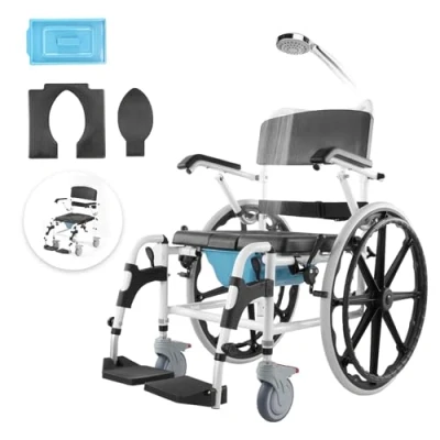 Abbildung von VEVOR Dusch Toilettenrollstuhl Badezimmerrollstuhl aus Aluminiumlegierung, geeignet für behinderte Me