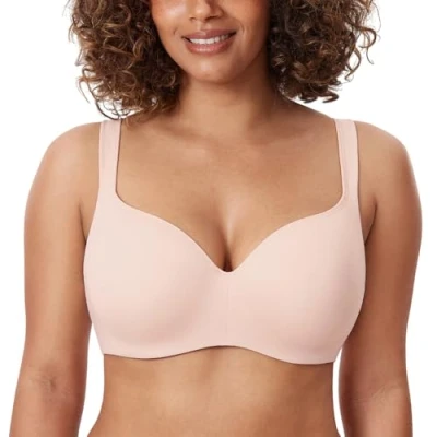 Abbildung von DELIMIRA Damen T Shirt BH mit Bügel Nahtloser Große Größen Gepolstert Aprikosenrosa 95C