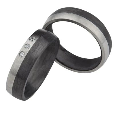 Abbildung von Blue Moon Diamonds Paar Eheringe Trauringe, Titan Carbonringe mit Zikonia, Partnerringe, Antragsringe, Hochzeitsring (Gravur/Etui) 3948