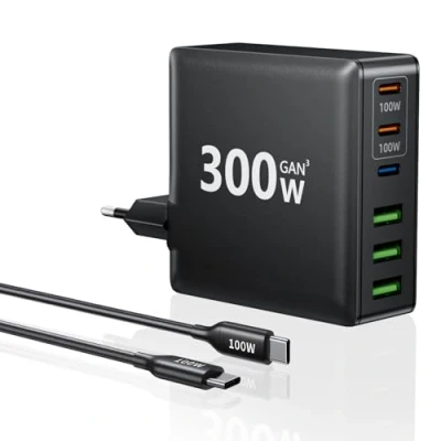 Abbildung von HSSNS 300W USB C Ladegerät, 6 Port Ladegerät Mehrfach Schnellladegerät mit 3 und A, GaN PD für MacBook iPad Pro/Air, iPhone 16 15 Pro Max, Samsung usw.