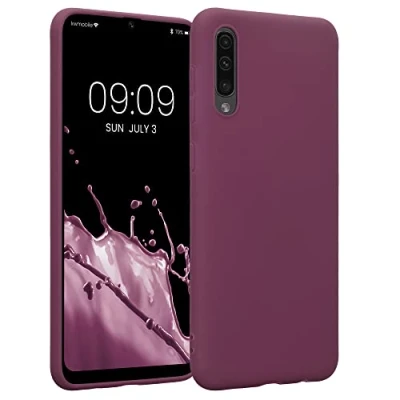 Abbildung von kwmobile Hülle kompatibel mit Samsung Galaxy A50 weiches TPU Silikon Case Cover geeignet für kabelloses Laden Bordeaux Violett