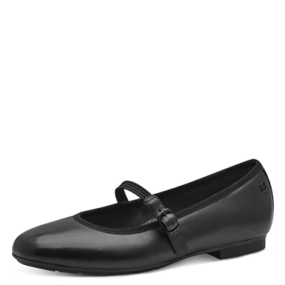 Abbildung von Tamaris Comfort Damen Ballerinas aus Leder mit Klettverschluss, Schwarz (Black), 37 EU