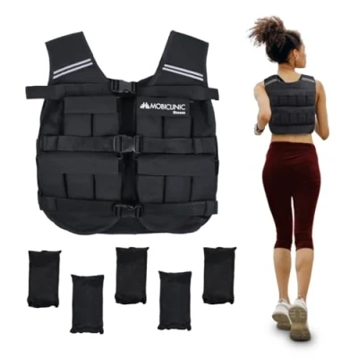 Abbildung von Mobiclinic®, Gewichtsweste, Weighted vest, Verstellbar, Langlebig, 600d oxford gewebe, Inklusive gewichte, Reflektierende streifen, Für körperliches training, Iron