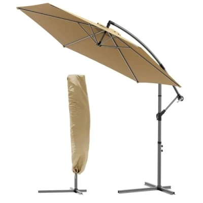 Abbildung von VOUNOT Ampelschirm 300 cm, Sonnenschirm mit Kurbelvorrichtung, Kurbelschirm Schutzhülle, Sonnenschutz UV Schutz, Gartenschirm Marktschirm, Khaki