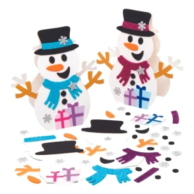 Abbildung von Baker Ross AX531 Schneemann Kartensets zum Zusammenstellen 6 Stück, personalisieren Sie Ihre eigenen festlichen Karten, Kunst und Handwerk für Kinder