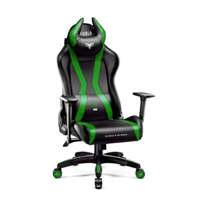 Abbildung von Diablo Gaming Stuhl X Horn 2.0 Bürostuhl Schreibtischstuhl 3D Armlehnen Ergonomisches Design Nacken/ Lendenkissen Kunstleder Wippfunktion (Grün, Normal (L))