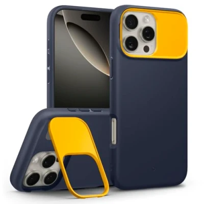 Abbildung von Caseology Nano Pop Mag Kickstand für iPhone 16 Pro Max Hülle [Metall Ständer zum Schutz der Kamera] Militärqualität mit Fallschutz Blueberry Navy