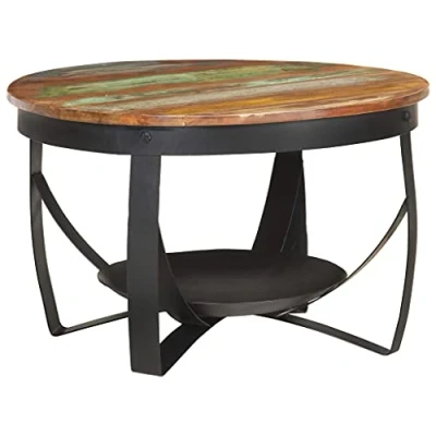 Abbildung von vidaXL Couchtisch Industriestil Beistelltisch Wohnzimmertisch Kaffeetisch Sofatisch Teetisch Tisch Ø68x43cm Recyceltes Massivholz Eisen