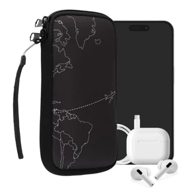 Abbildung von kwmobile Handytasche für Smartphones XXL 7&quot; Neopren Handy Tasche Hülle Cover Case Schutzhülle Travel Flugzeug Weiß Schwarz 17,7 x 8,5 cm Innenmaße