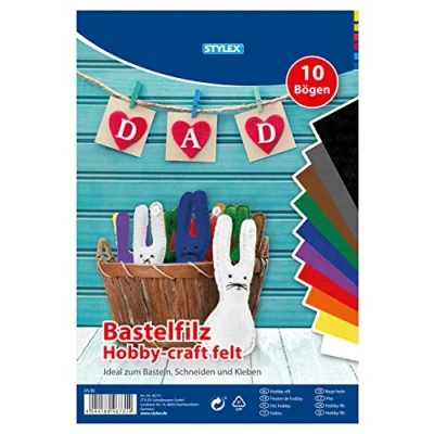 Abbildung von Stylex 46731 Bastelfilz, 20 x 30 cm, 10 Bogen, sortiert in verschiedenen Farben, ideal zum Basteln, Schneiden und Kleben