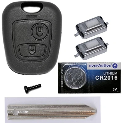 Abbildung von Auto Schlüssel Funk Fernbedienung 1x Gehäuse + Rohling SX9 2X Mikrotaster CR2016 Batterie für Citroen/Peugeot/Toyota