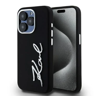 Abbildung von CG Mobile Karl Lagerfeld KLHCP15LSCMSMVK Hülle für iPhone 15 Pro 6.1&quot; Schwarz hardcase Silicone Metal Script Logo