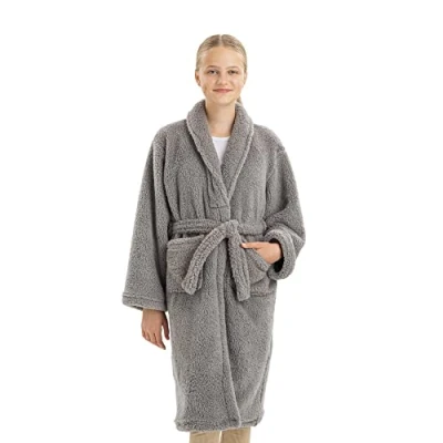 Abbildung von HOMELEVEL Bademantel Kuschelfleece Kinder Sherpa Morgenmantel Taschen Gürtel, Polyester