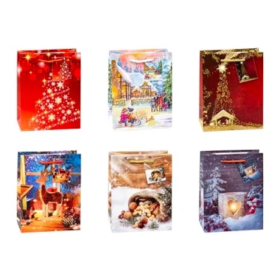 Abbildung von TSI Geschenktüten WEIHNACHTEN SERIE 10, 12er Packung, Größe: Mittel (HxBxT 23 x 18 10 cm), Art. Nr. 87010