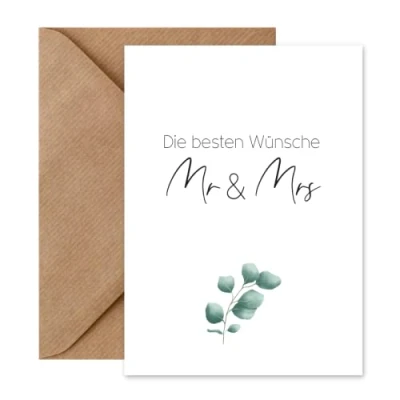Abbildung von Things of Happiness Hochzeitskarte Mr &amp; Mrs Glückwunschkarte zur Hochzeit mit Briefumschlag (Mr Eucalyptus)