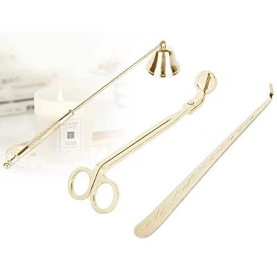 Abbildung von YURROAD 3 IN 1 Dochtschneider und Kerzenlöscher Set Kerzenpflege Zubehör mit Kerzendochtschneider für Kerzenliebhaber (Gold)