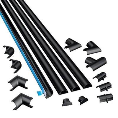 Abbildung von D Line 2010KIT002 Micro+ Kabelkanal Selbstklebender, Halbrunde Kabelführungen 4x 20mm (B) x 10mm (H) 1 Meter Längen (4 Meter) Schwarz