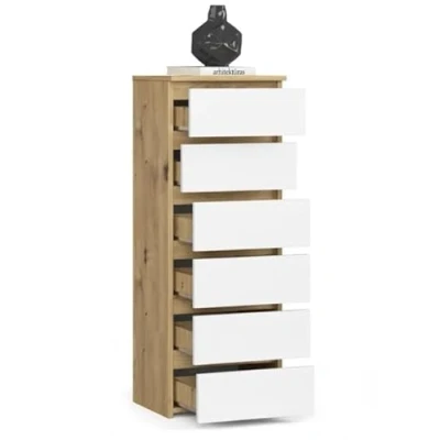 Abbildung von BDW 6 schubladen Kommode Stilvoll, Robust Und Vielseitig Sideboard Buffetschrank 40x109x35 cm Eiche Artisan/Weiss