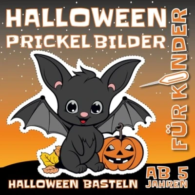 Abbildung von Halloween Prickelbilder Basteln: Bastelbuch für Kinder, Malen, Prickeln und Ausschneiden, Prickelset Vorlagen von Hexe, Kürbis, Schläger, ... Jungen Mädchen ab 5 Jahren