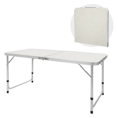 Abbildung von ECD Germany Campingtisch Gartentisch aus Aluminium und MDF, höhenverstellbar klappbar, Weiß mit Tragegriff, Falttisch Balkontisch Reisetisch Arbeitstisch