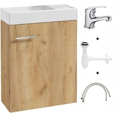 Abbildung von Deftrans waschbecken gäste wc mit unterschrank 50 x 70 23 cm, waschtisch, gästewaschbecken klein Set waschbeckenunterschrank Eiche Craft Siphon und Waschtischarmatur