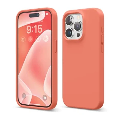 Abbildung von elago Schutzhülle aus Flüssigsilikon, kompatibel mit iPhone 15 Pro, hochwertiges Silikon, Rundumschutz [stoßfeste Struktur 4 Schichten], weiches Mikrofaserfutter, Kratzfest (Pomelo Rosa)
