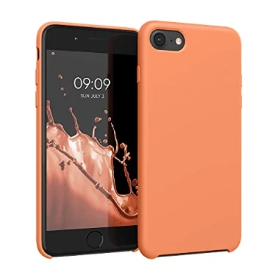 Abbildung von kwmobile Hülle kompatibel mit Apple iPhone SE (2022) / (2020) 8 7 Silikon Handy Case Handyhülle weiche Oberfläche kabelloses Laden Papaya