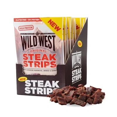 Abbildung von Wild West Steak Strips, 16 x 25g Original Rindfleisch, Beef Jerky high Protein Trockenfleisch, Snack