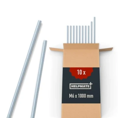 Abbildung von HELPMATE Gewindestange M6 x 1000 mm aus verzinktem Stahl 10 Stück Gewindestab mit metrischem Vollgewinde Gewindestift Festigkeitsklasse 4.8, DIN 976