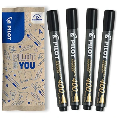 Abbildung von PILOT Permanent Marker 400 mit Keilspitze, 4er Set (Schwarz)