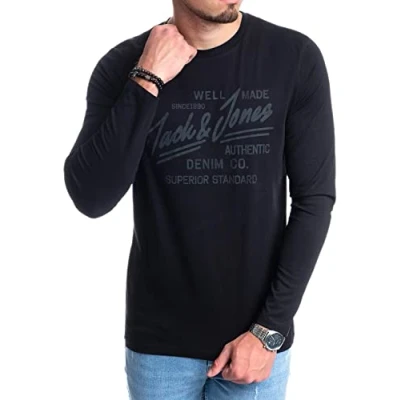 Abbildung von Jack &amp; Jones Langarmshirt aus Baumwolle, mit Print vorne