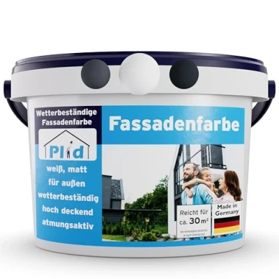 Abbildung von plid Fassadenfarbe plid® Weiß Außen Wetter &amp; UV beständig / Hochwertig, Schnelltrocknend
