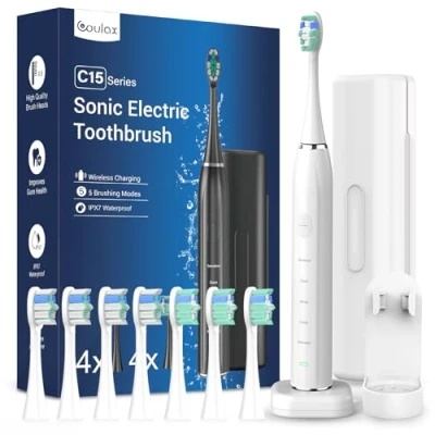Abbildung von Elektrische Zahnbürste Schallzahnbürste für Erwachsene Zahnbürsten Elektrisch Schallzahnbürste, Electric Toothbrush Mit 8 kopf, 5 modi, Timer, 40000VPM