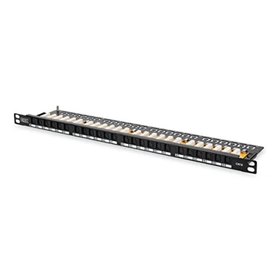 Abbildung von DIGITUS Patchpanel 19 Zoll Cat 6 24 Port RJ45 Ungeschirmt LSA Patch Feld Rack Montage 0.5HE Schwarz
