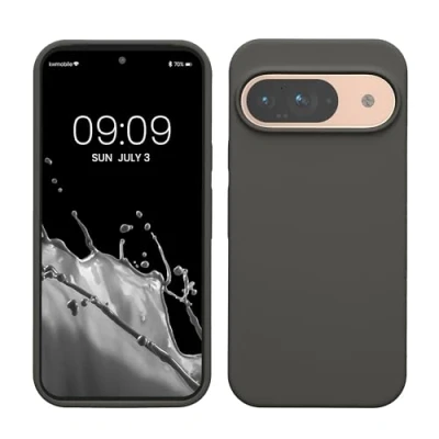 Abbildung von kwmobile Hülle kompatibel mit Google Pixel 9 / Pro Silikon Handy Case Handyhülle weiche Oberfläche kabelloses Laden Stone Dust