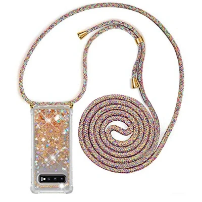 Abbildung von YuhooTech Handykette Hülle Kompatibel mit Samsung Galaxy S10 Plus Quicksand Glitzer Band Silikon Handyhülle Kordel Umhängenband Schnur Treibsand Case zum Umhängen
