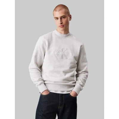 Abbildung von Calvin Klein Jeans Monologo CREW NECK Sweatshirt, Herren, Größe: Large, Ivory grey heather
