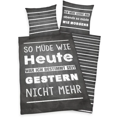 Abbildung von Herding Young Collection Jugendbettwäsche &quot;Müde&quot;, (2 tlg.), mit Spruch