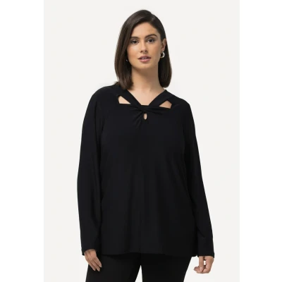 Abbildung von Ulla Popken WRAP LOOK LONG Sleeve Cutout Vneck Langarmshirt, Damen, Größe: 46/48, Dark blue