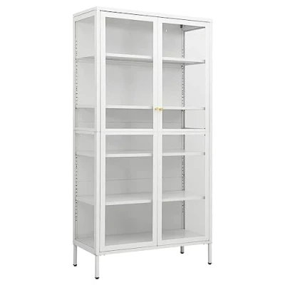 Abbildung von vidaXL Vitrine mit 4 Regalfächern Highboard Hochschrank Standvitrine Glasvitrine Bücherschrank Weiß 90x40x180cm Stahl Gehärtetes Glas