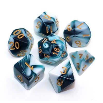 Abbildung von CREEBUY D&amp;D Würfelset, blaugrün weiße Würfel für Dungeon and Dragons, DND, 7 Rollenspiel Würfel, D20, D12, D%, D10, D8, D6, D4