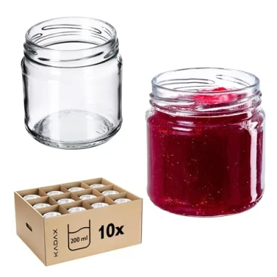 Abbildung von KADAX Kleine Einmachgläser 200 ml, Marmeladengläser, fi66 mm, Minigläser für Honig und Gewürze, Luftdichte Gläschen, Einweckglas, Gläser, Einweckgläser, Rundgläser (10 Stück, Ohne Deckel)