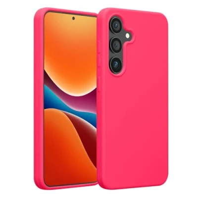 Abbildung von kwmobile Schutzhülle kompatibel mit Samsung Galaxy S25 Hülle Silikon Handy Case Handyhülle für weiche Oberfläche kabelloses Laden Neon Pink