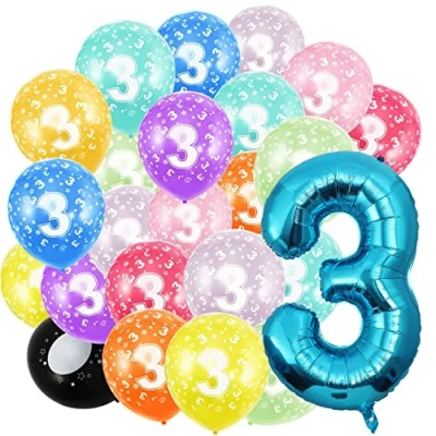 Abbildung von Geburtstag zahlen luftballon 3 jahre und 20Pcs 30cm Luftballons Blau Folienballon in 40&quot; 101cm Geburtstagsdeko Ballon Zahl Deko zum fliegt mit Helium für Männer Frauen Geburtstagsparty