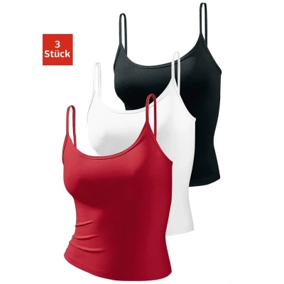 Abbildung von Lascana 3 PACK Unterhemd/shirt Rot schwarz weiß, Damen, Größe: 32/34, weiß