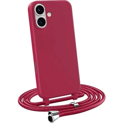 Abbildung von MyGadget Handykette für iPhone 16 TPU Hülle mit Band Handyhülle Handyband zum Umhängen Kordel Schnur Case Schutzhülle Bordeaux